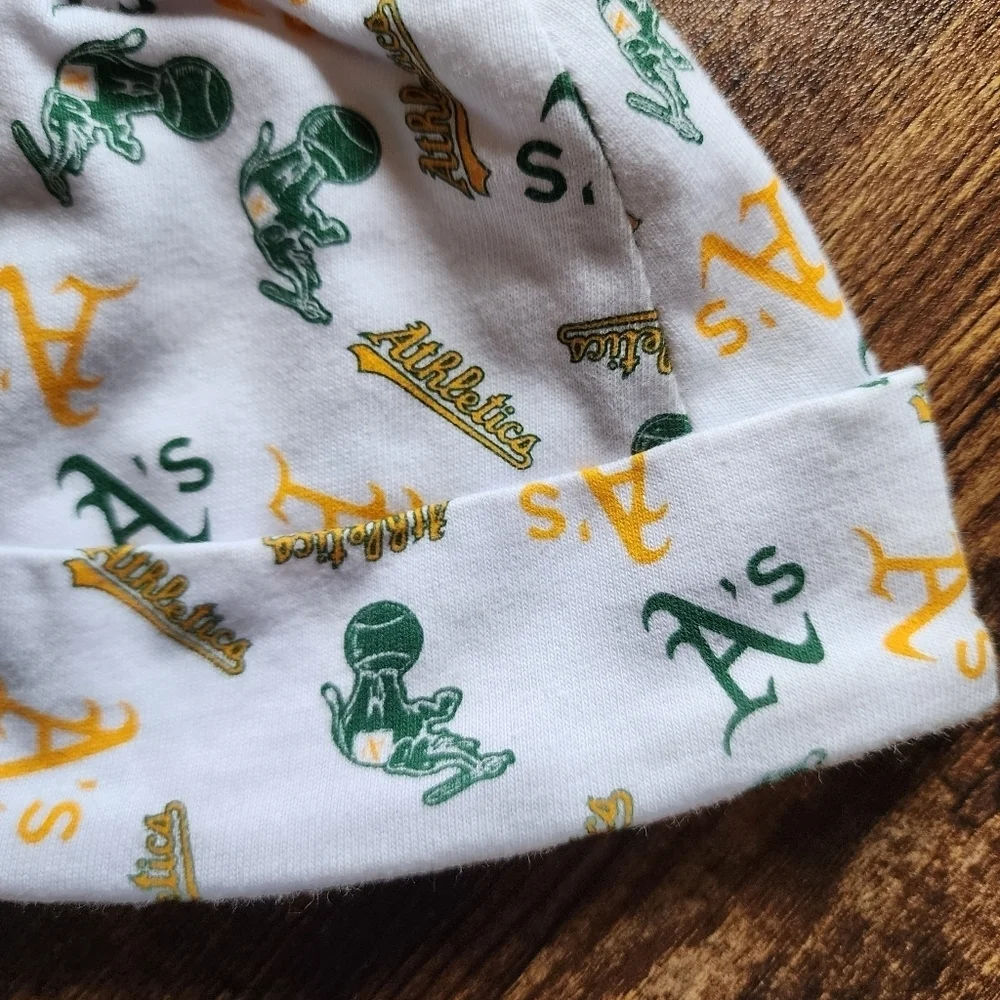 Oakland Athletics A's baseball infant baby white knotted hat